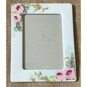 Vintage Off White Floral Ceramic Picture Frame Cottage Grandma Core Pink Flowers